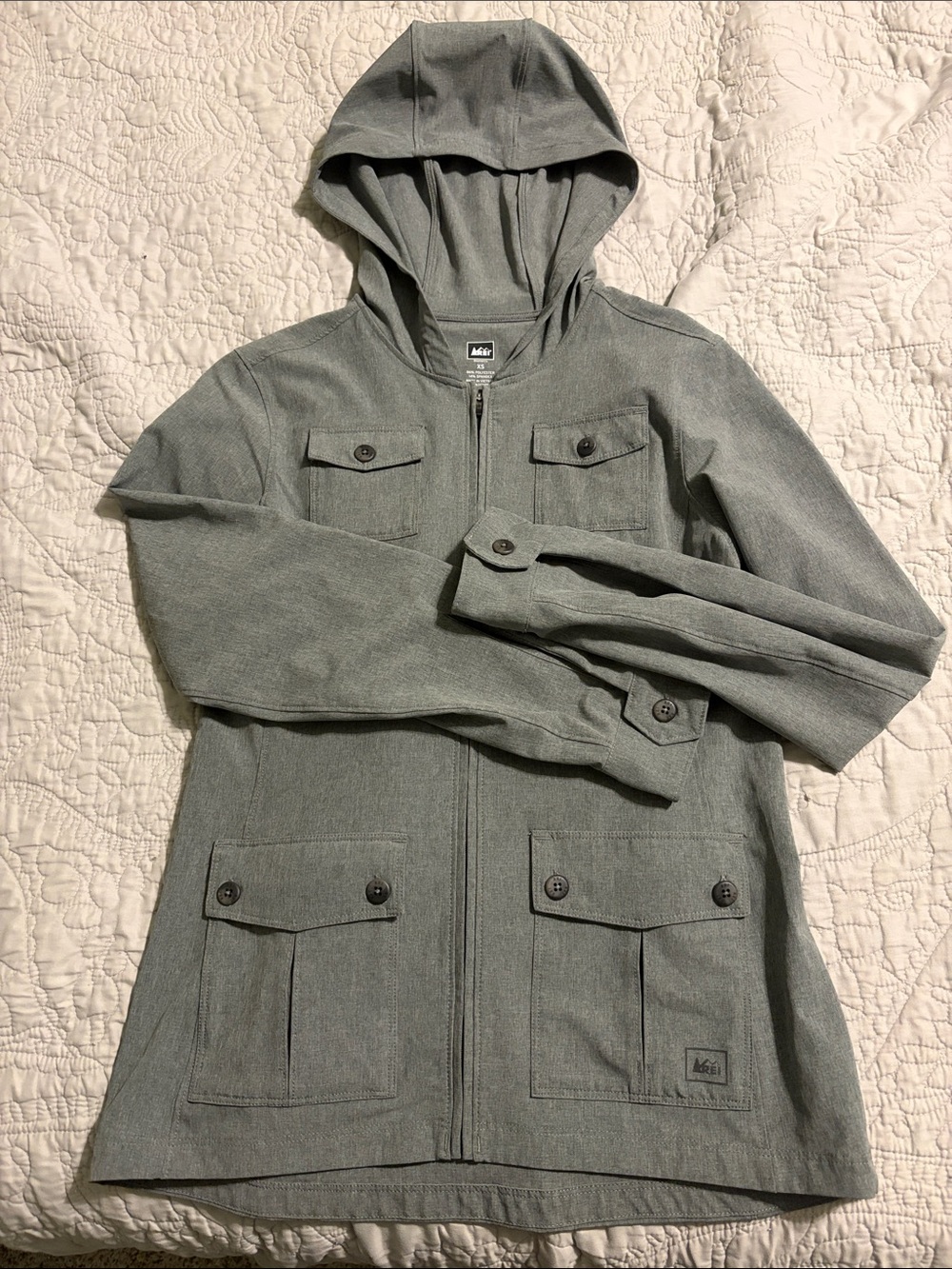 REI Women’s Hooded Lightweight Cargo Jacket - Gray. Never worn